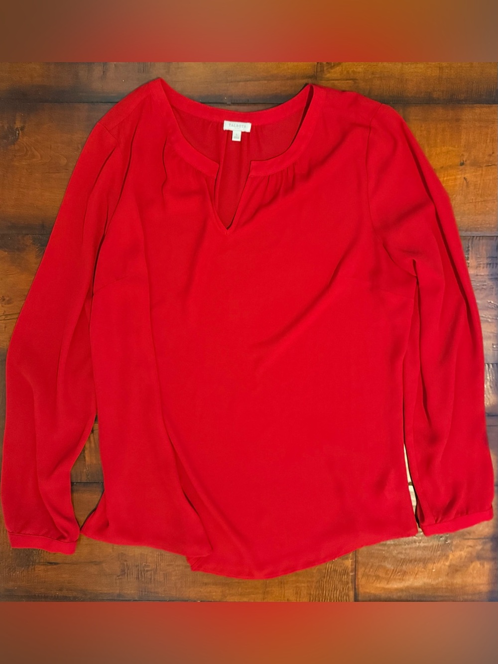 Talbots Bright Red Long-Sleeve Notch Neck Top
